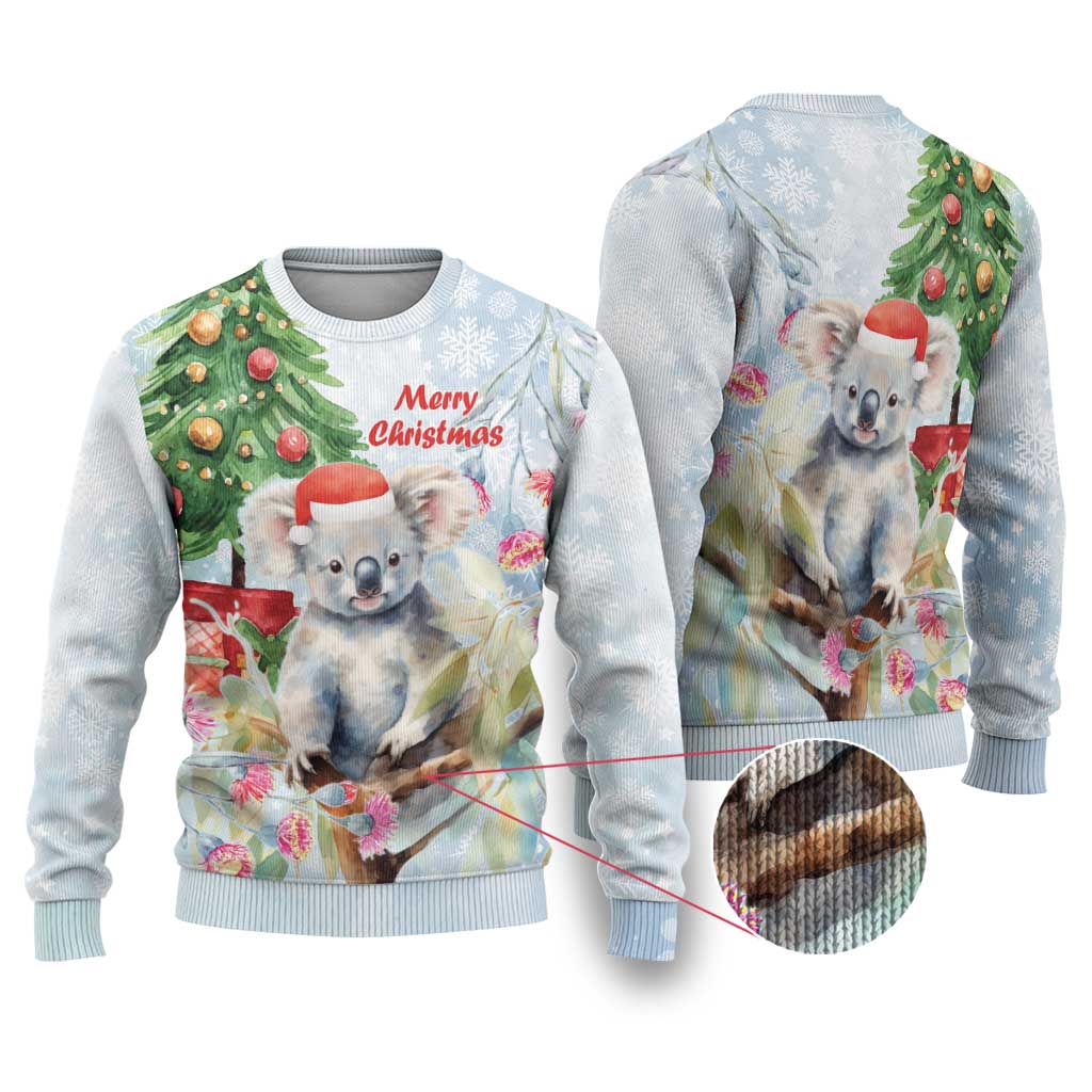 Australia Christmas Ugly Christmas Sweater Koala Santa With Eucalyptus - Watercolor