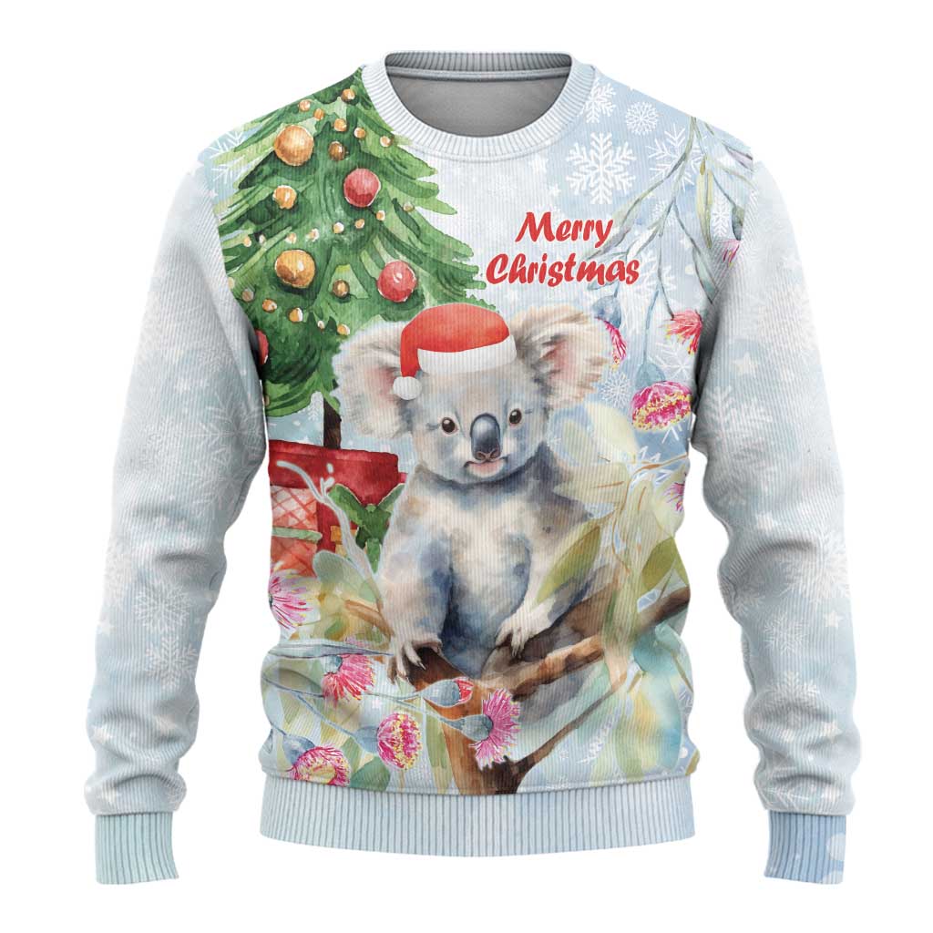 Australia Christmas Ugly Christmas Sweater Koala Santa With Eucalyptus - Watercolor