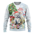 Australia Christmas Ugly Christmas Sweater Koala Santa With Eucalyptus - Watercolor