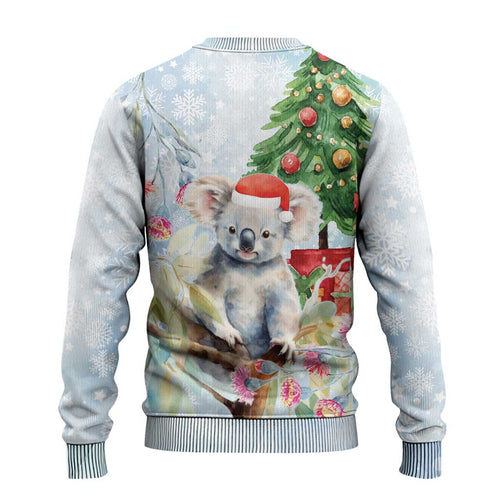 Australia Christmas Ugly Christmas Sweater Koala Santa With Eucalyptus - Watercolor