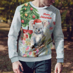 Australia Christmas Ugly Christmas Sweater Koala Santa With Eucalyptus - Watercolor