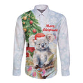 Australia Christmas Long Sleeve Button Shirt Koala Santa With Eucalyptus - Watercolor