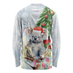 Australia Christmas Long Sleeve Shirt Koala Santa With Eucalyptus - Watercolor