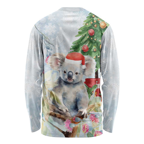 Australia Christmas Long Sleeve Shirt Koala Santa With Eucalyptus - Watercolor