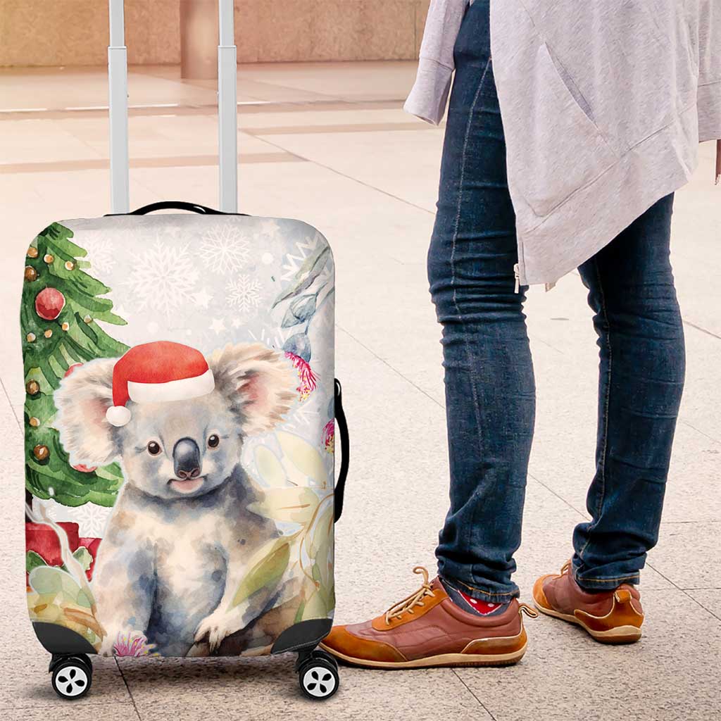 Australia Christmas Luggage Cover Koala Santa With Eucalyptus - Watercolor