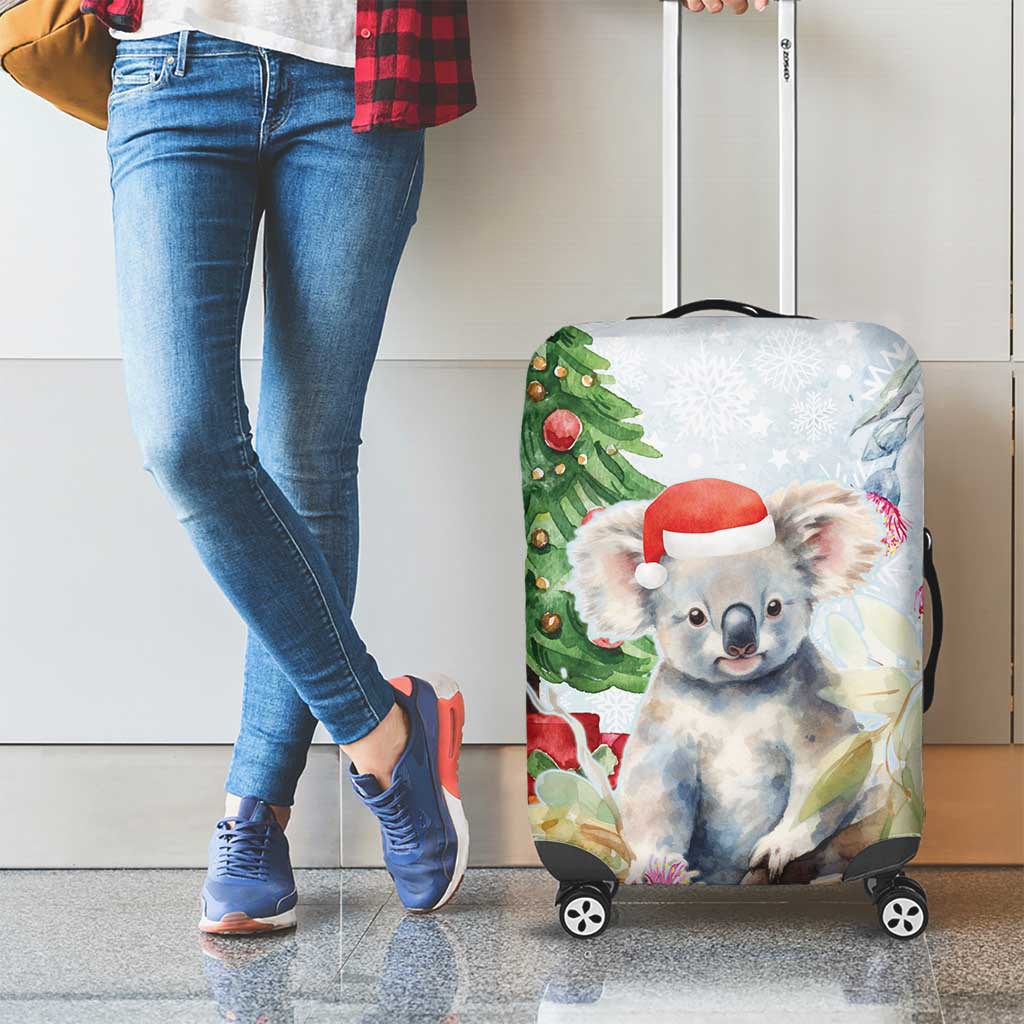Australia Christmas Luggage Cover Koala Santa With Eucalyptus - Watercolor