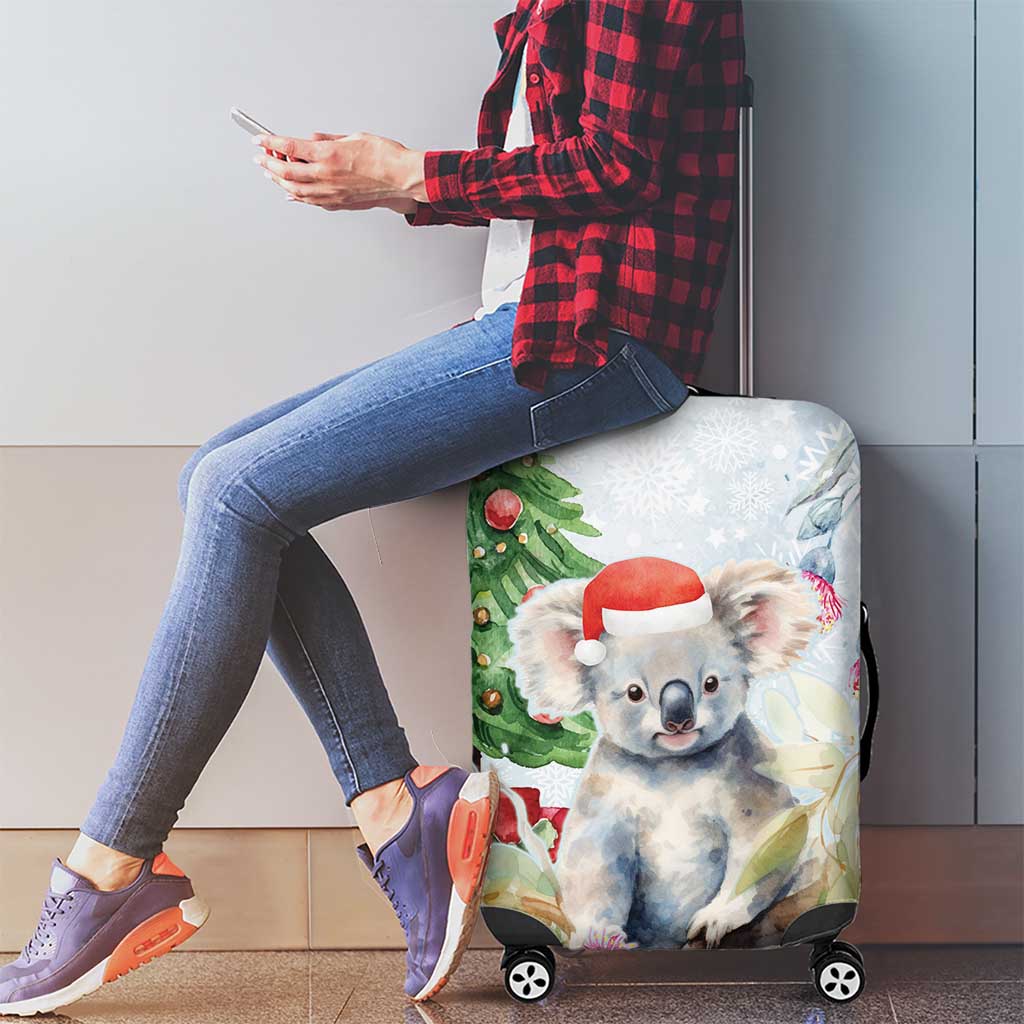 Australia Christmas Luggage Cover Koala Santa With Eucalyptus - Watercolor