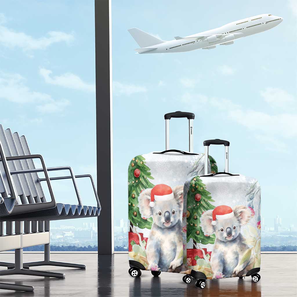 Australia Christmas Luggage Cover Koala Santa With Eucalyptus - Watercolor