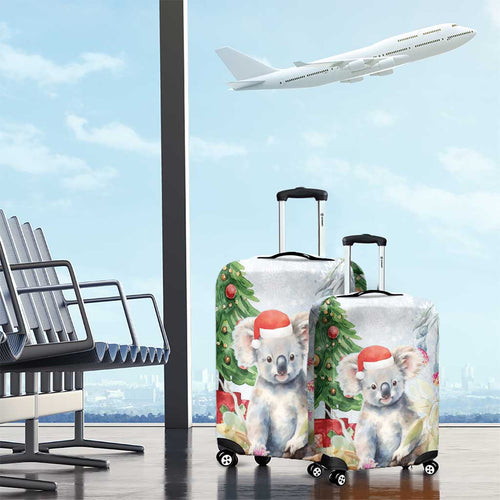Australia Christmas Luggage Cover Koala Santa With Eucalyptus - Watercolor