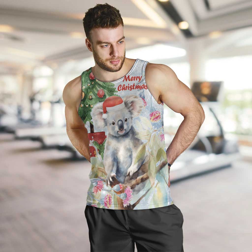 Australia Christmas Men Tank Top Koala Santa With Eucalyptus - Watercolor
