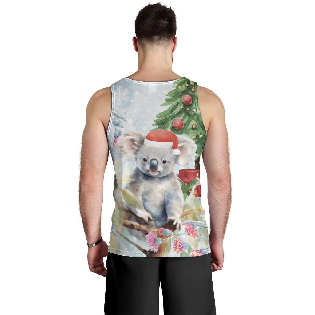 Australia Christmas Men Tank Top Koala Santa With Eucalyptus - Watercolor