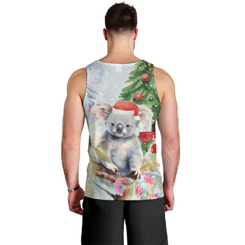Australia Christmas Men Tank Top Koala Santa With Eucalyptus - Watercolor