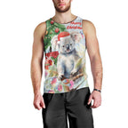 Australia Christmas Men Tank Top Koala Santa With Eucalyptus - Watercolor
