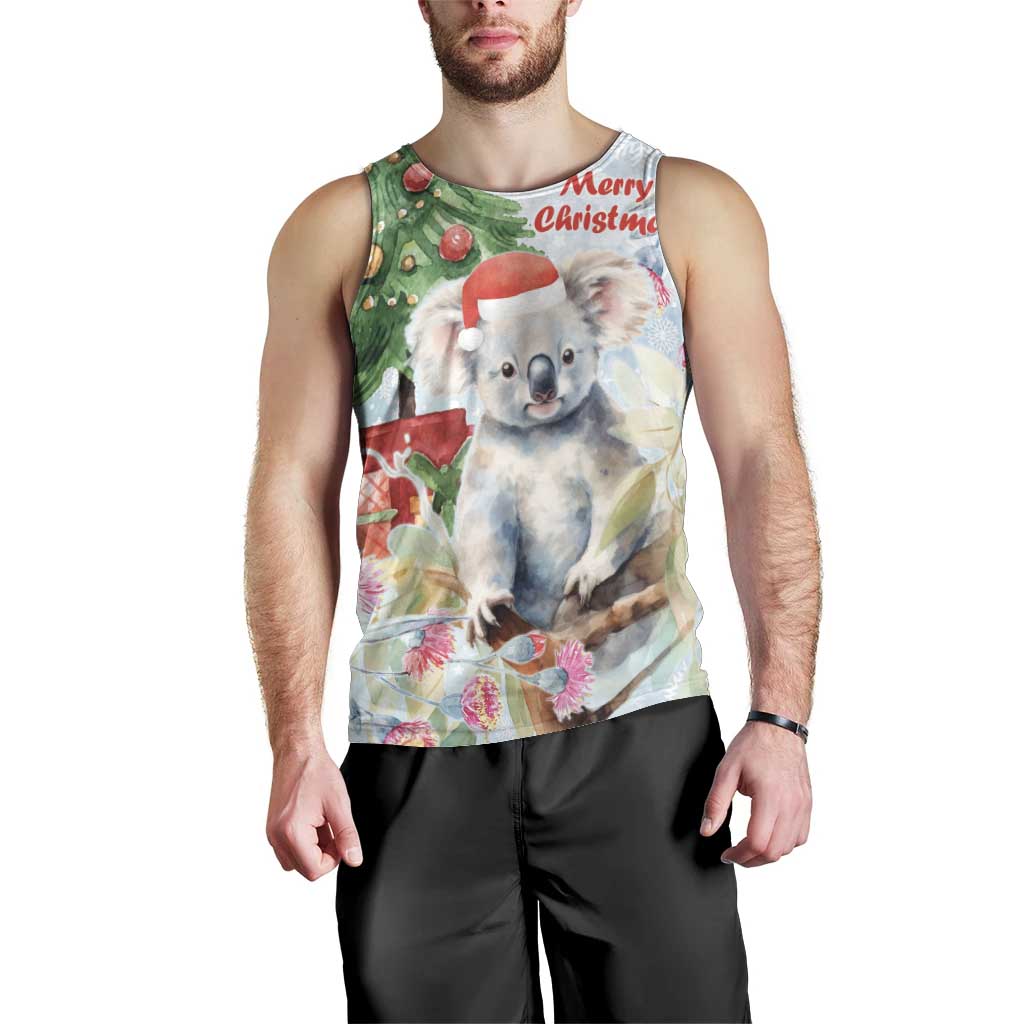 Australia Christmas Men Tank Top Koala Santa With Eucalyptus - Watercolor