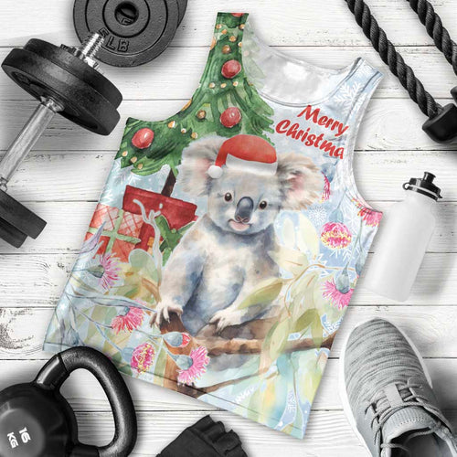 Australia Christmas Men Tank Top Koala Santa With Eucalyptus - Watercolor