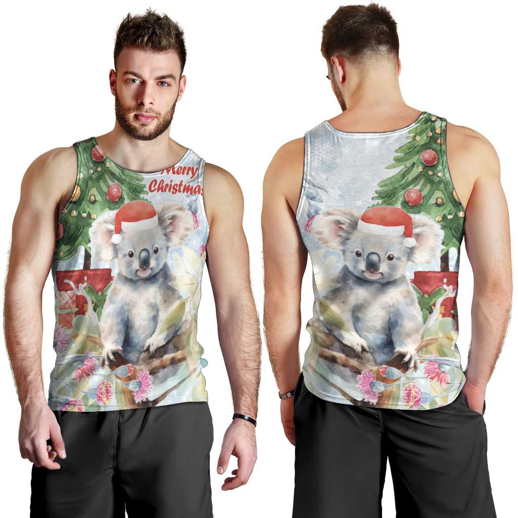 Australia Christmas Men Tank Top Koala Santa With Eucalyptus - Watercolor