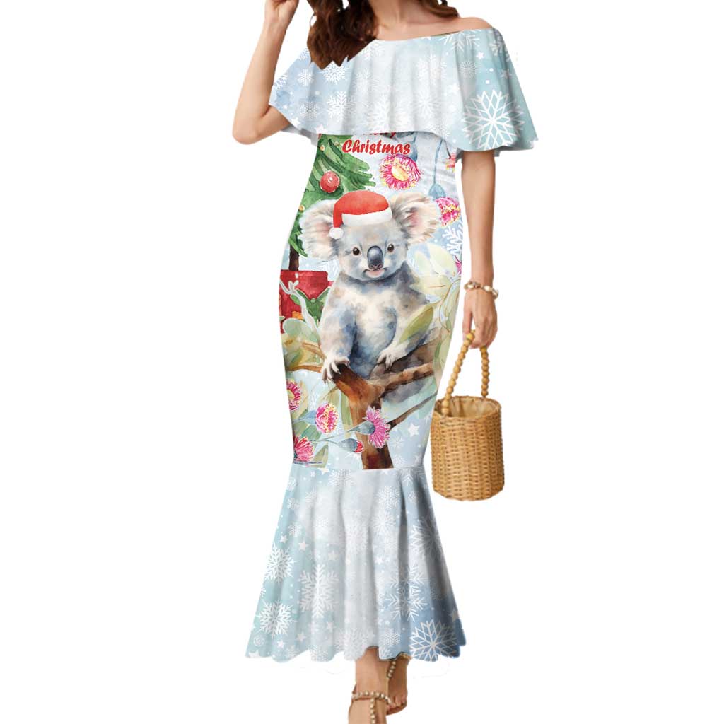Australia Christmas Mermaid Dress Koala Santa With Eucalyptus - Watercolor