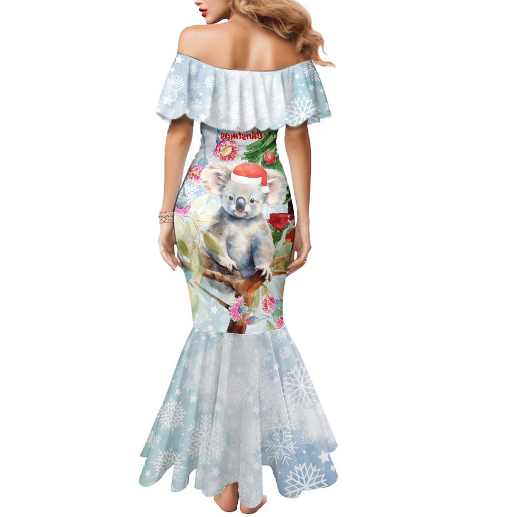 Australia Christmas Mermaid Dress Koala Santa With Eucalyptus - Watercolor