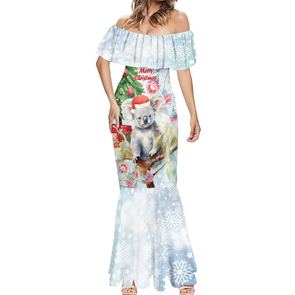 Australia Christmas Mermaid Dress Koala Santa With Eucalyptus - Watercolor