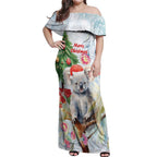 Australia Christmas Off Shoulder Maxi Dress Koala Santa With Eucalyptus - Watercolor