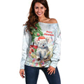 Australia Christmas Off Shoulder Sweater Koala Santa With Eucalyptus - Watercolor