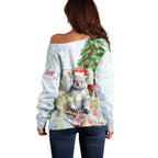 Australia Christmas Off Shoulder Sweater Koala Santa With Eucalyptus - Watercolor