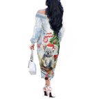 Australia Christmas Off The Shoulder Long Sleeve Dress Koala Santa With Eucalyptus - Watercolor