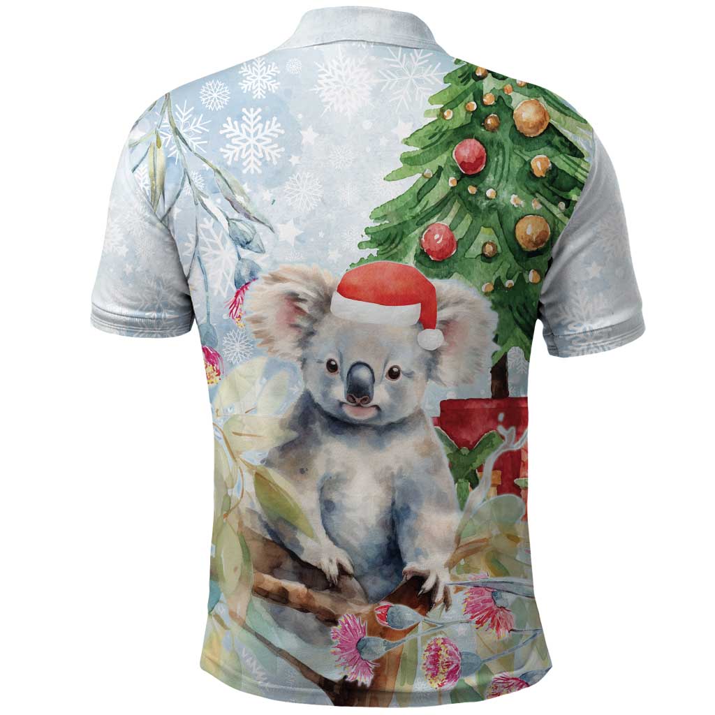 Australia Christmas Polo Shirt Koala Santa With Eucalyptus - Watercolor