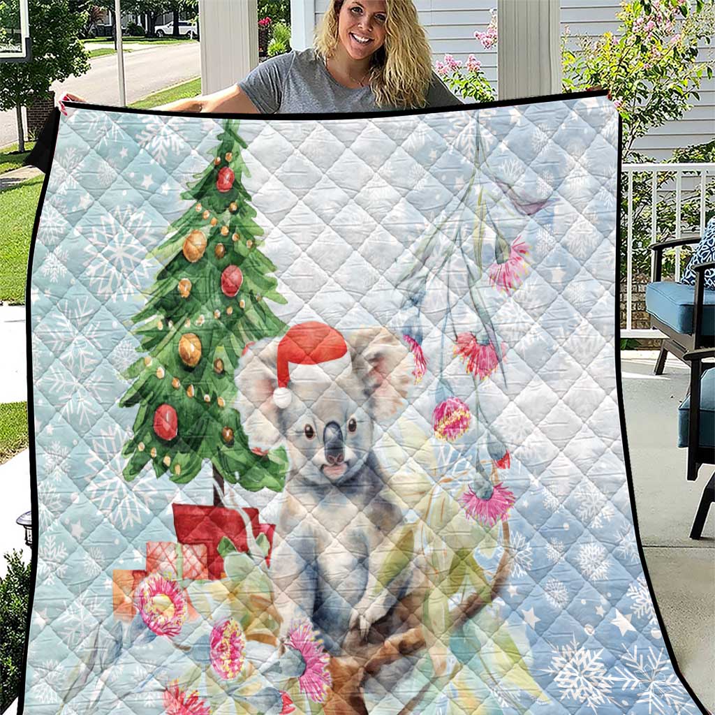 Australia Christmas Quilt Koala Santa With Eucalyptus - Watercolor