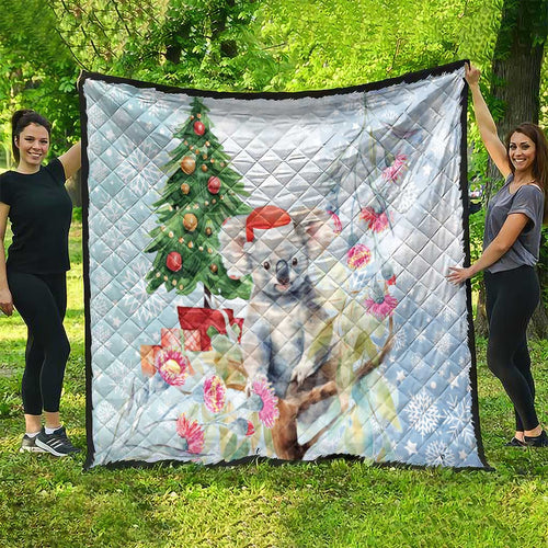 Australia Christmas Quilt Koala Santa With Eucalyptus - Watercolor