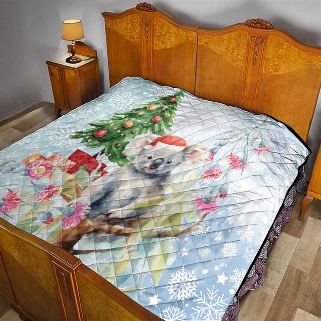 Australia Christmas Quilt Koala Santa With Eucalyptus - Watercolor