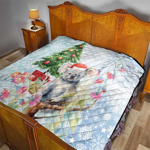 Australia Christmas Quilt Koala Santa With Eucalyptus - Watercolor