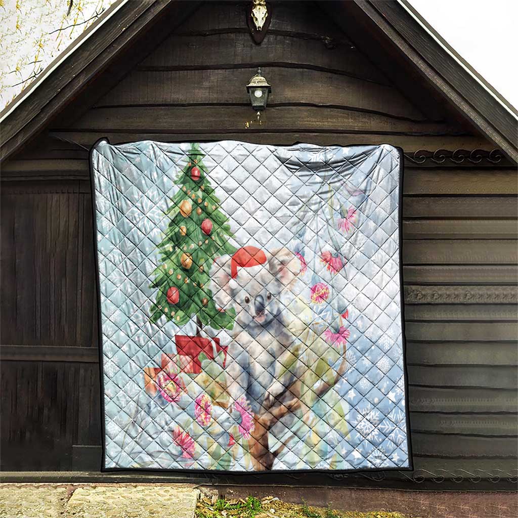 Australia Christmas Quilt Koala Santa With Eucalyptus - Watercolor
