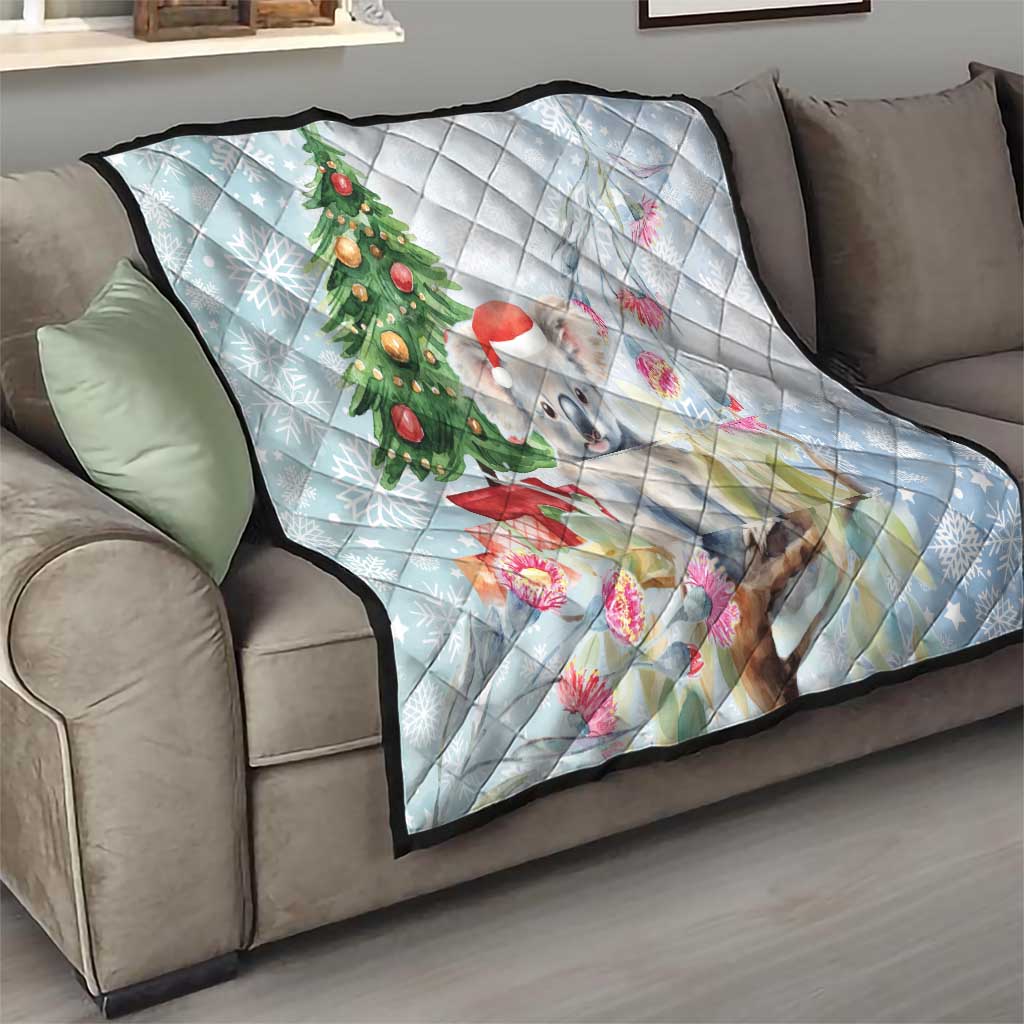 Australia Christmas Quilt Koala Santa With Eucalyptus - Watercolor