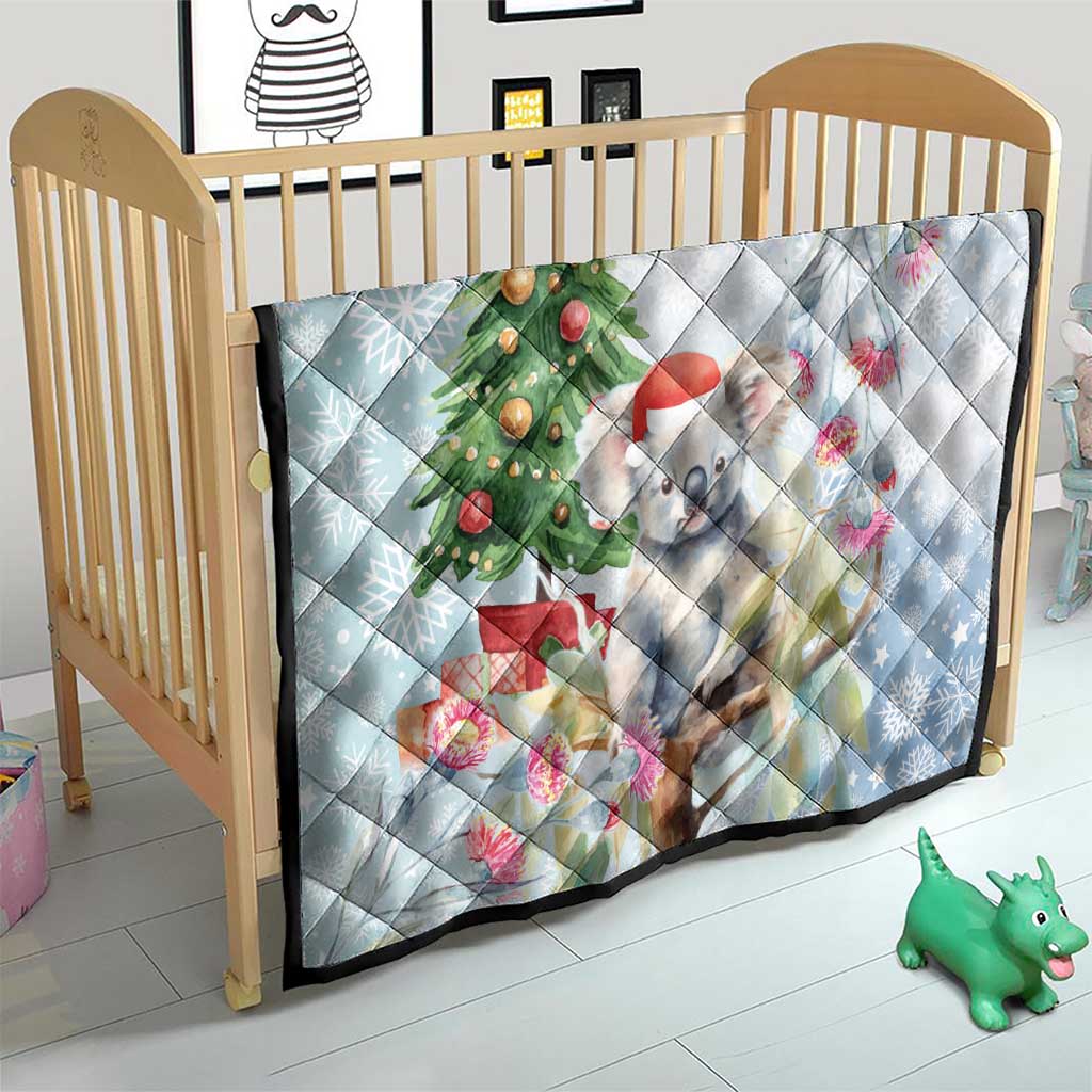 Australia Christmas Quilt Koala Santa With Eucalyptus - Watercolor