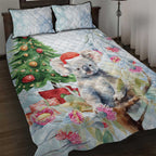 Australia Christmas Quilt Bed Set Koala Santa With Eucalyptus - Watercolor