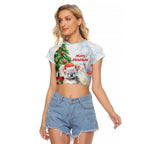 Australia Christmas Raglan Cropped T Shirt Koala Santa With Eucalyptus - Watercolor
