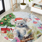 Australia Christmas Round Carpet Koala Santa With Eucalyptus - Watercolor