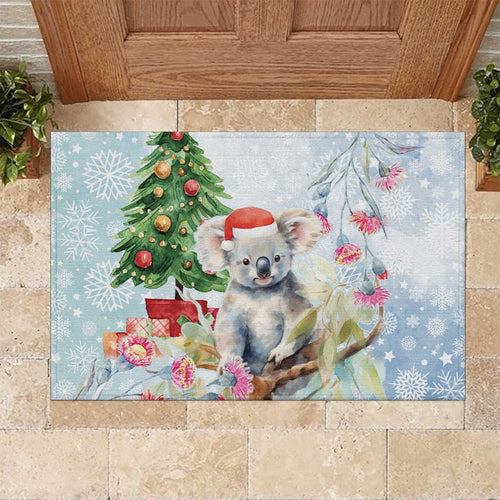 Australia Christmas Rubber Doormat Koala Santa With Eucalyptus - Watercolor