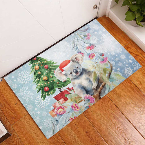Australia Christmas Rubber Doormat Koala Santa With Eucalyptus - Watercolor