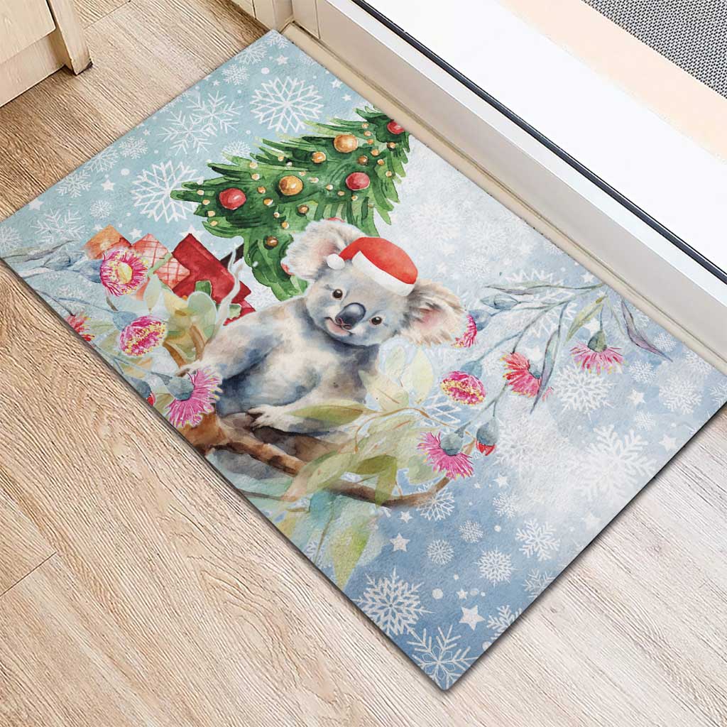 Australia Christmas Rubber Doormat Koala Santa With Eucalyptus - Watercolor