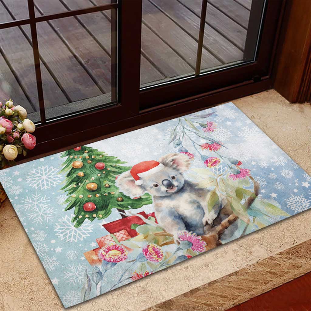Australia Christmas Rubber Doormat Koala Santa With Eucalyptus - Watercolor