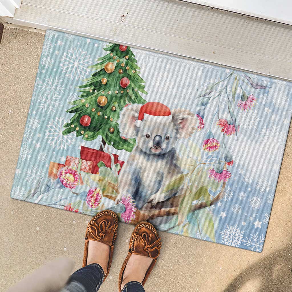 Australia Christmas Rubber Doormat Koala Santa With Eucalyptus - Watercolor