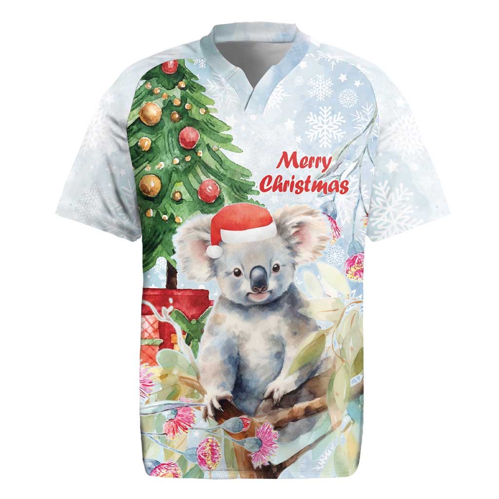 Australia Christmas Rugby Jersey Koala Santa With Eucalyptus - Watercolor