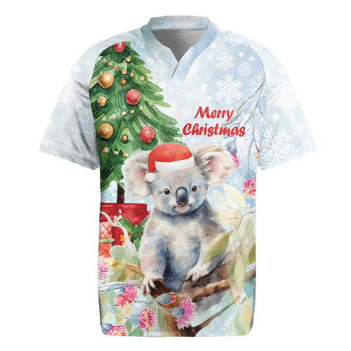 Australia Christmas Rugby Jersey Koala Santa With Eucalyptus - Watercolor