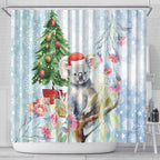Australia Christmas Shower Curtain Koala Santa With Eucalyptus - Watercolor