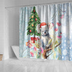 Australia Christmas Shower Curtain Koala Santa With Eucalyptus - Watercolor