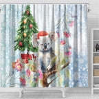 Australia Christmas Shower Curtain Koala Santa With Eucalyptus - Watercolor