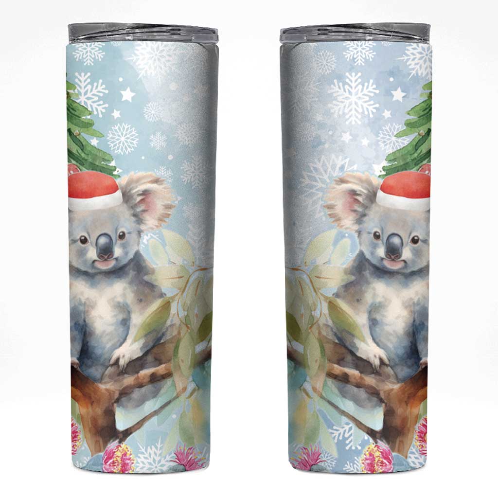 Australia Christmas Skinny Tumbler Koala Santa With Eucalyptus - Watercolor