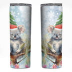 Australia Christmas Skinny Tumbler Koala Santa With Eucalyptus - Watercolor